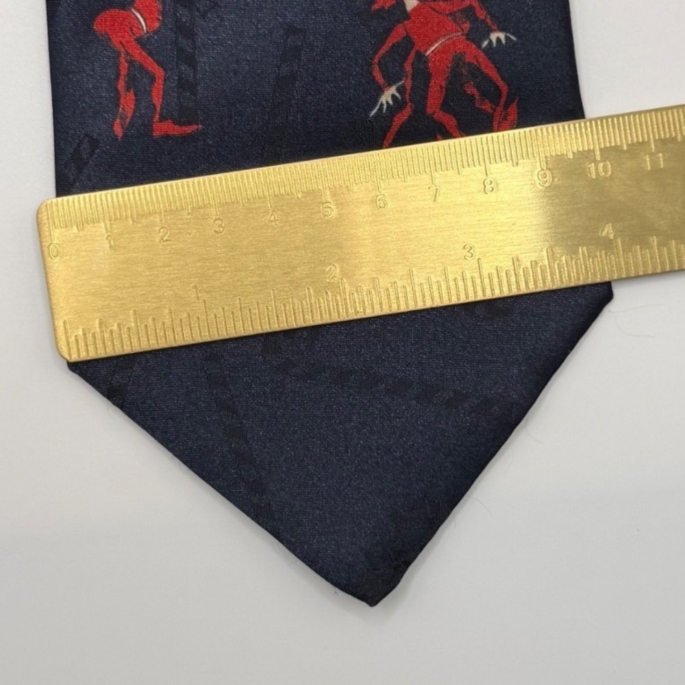 Norman Rockwell Necktie OS Christmas Holiday Santa Americana Vintage Navy Blue - Picture 8 of 8